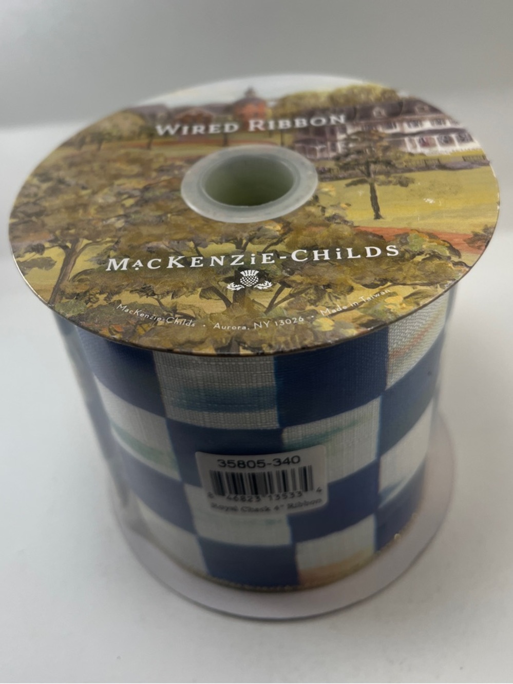 MacKenzie-Childs Navy and White Gingham Wired Ribbon
